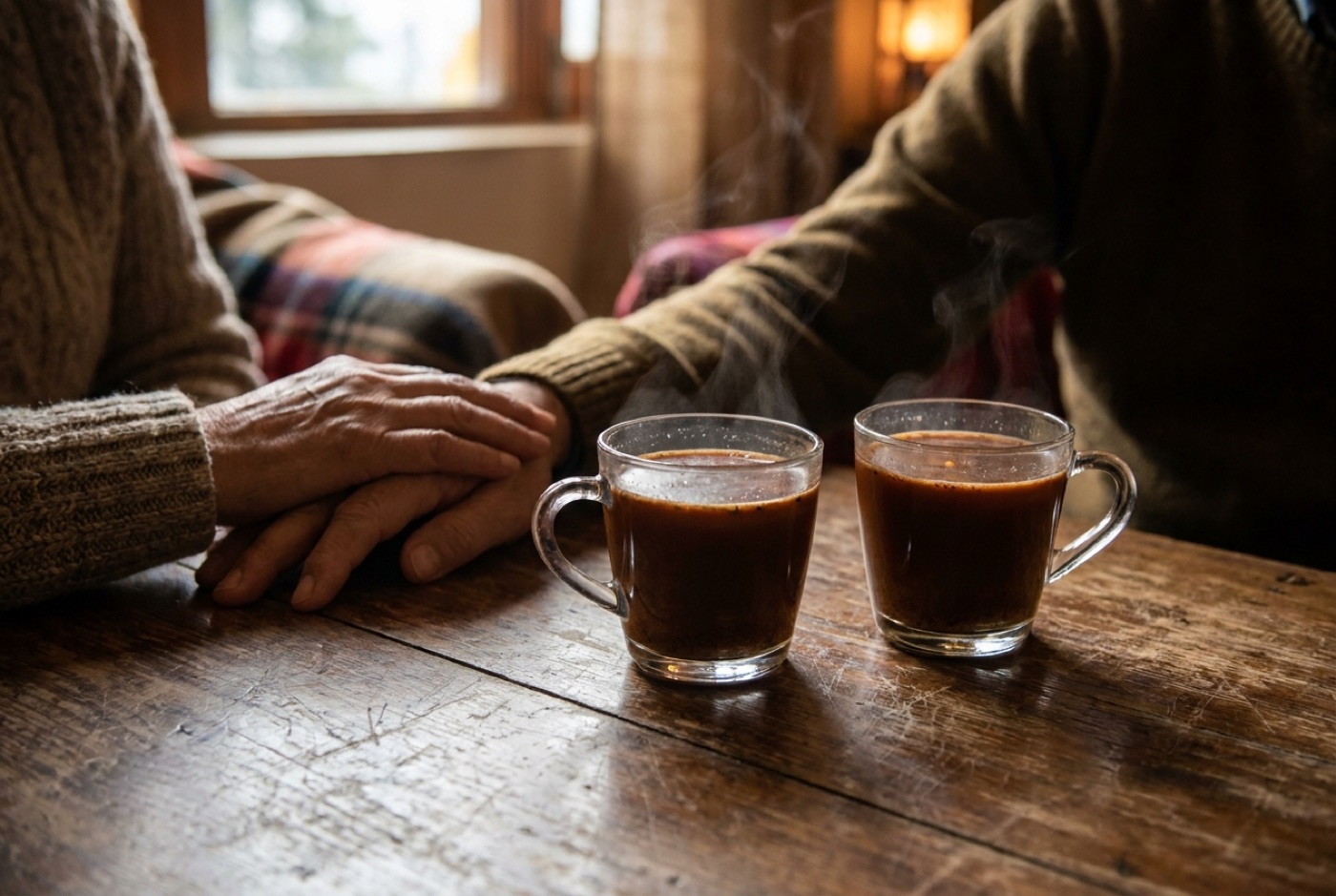 Two cups of chai between two people in conversation